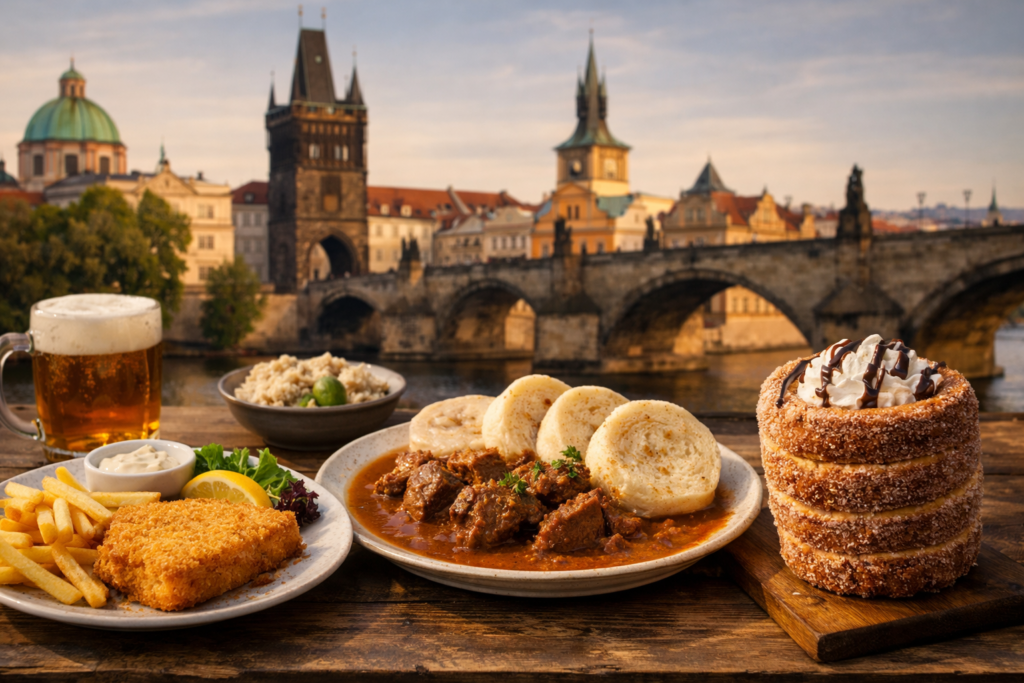 Czeskie dania i słodki knedlik na praskim stole